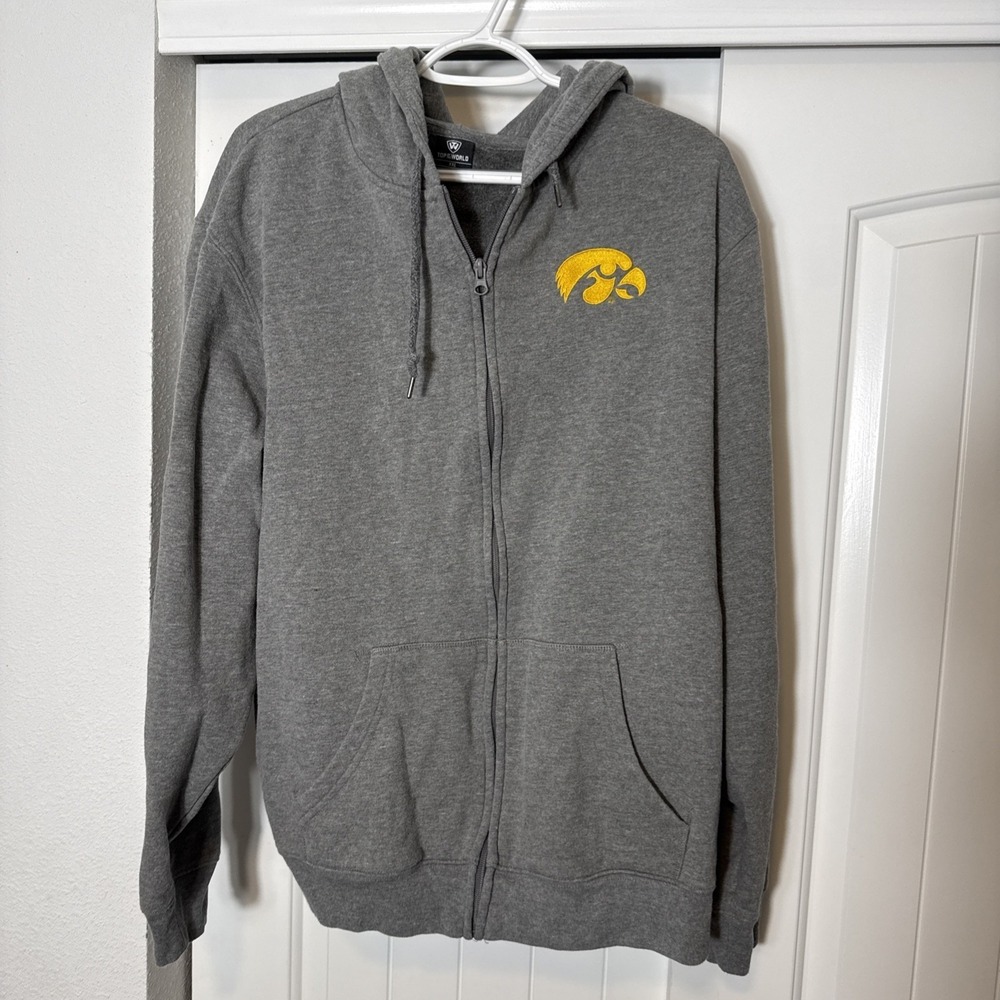 Iowa Hawkeyes Hoodie Men's 2XL Gray Full Zip Up Sweatshirt Top of the World